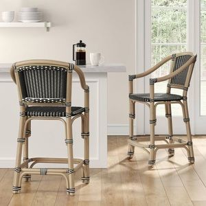 THRESHOLD Parksley Rattan and Woven Counter Height Barstool, NWT